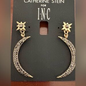 INC International Concepts Gold Star and Black Crescent Earrings NWT!!